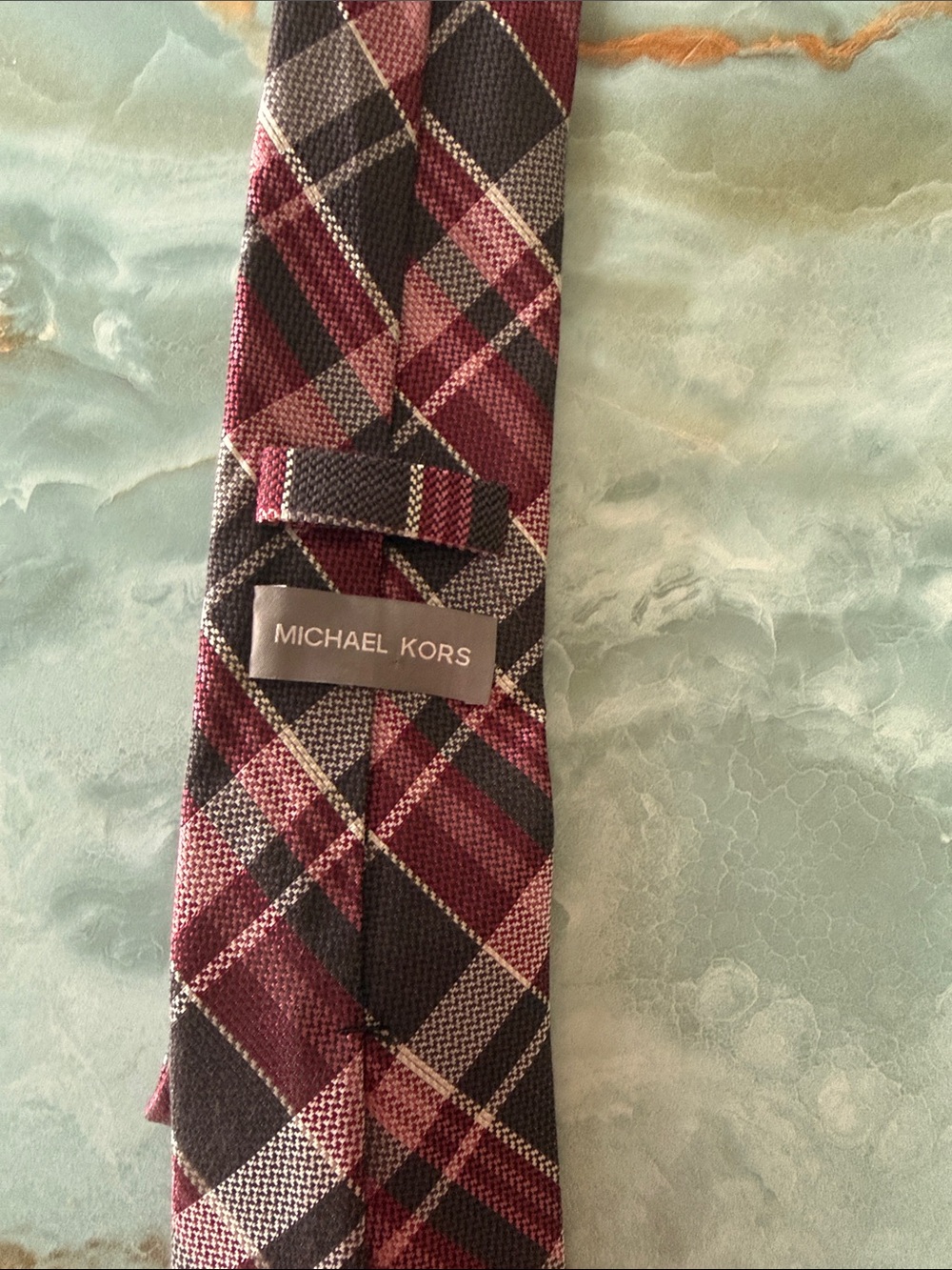 Michael Kors Men’s Plaid Tie in Burgundy, Black and Cream